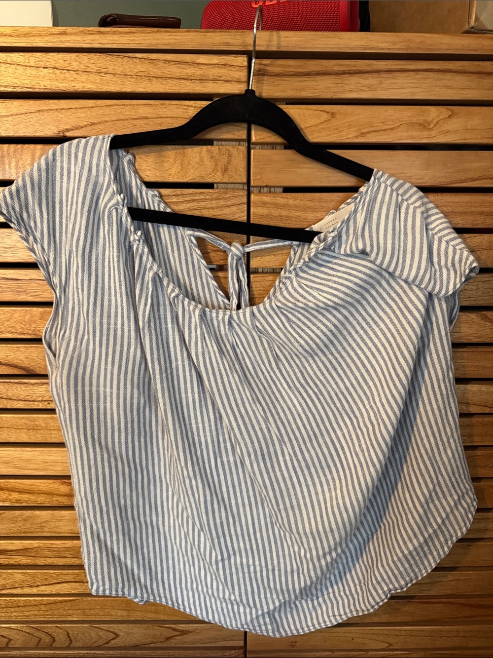 LC Lauren Conrad Blue and White Striped Tie-Back Short Sleeve Top